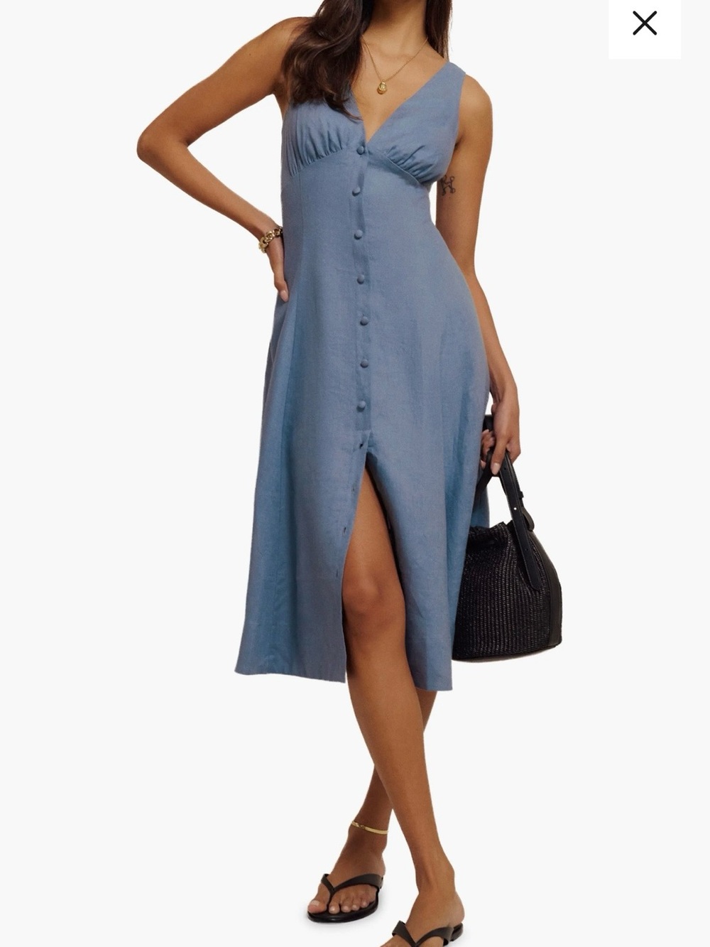 Reformation Sebastien Linen Dress | Cornflower Blue | Size 4